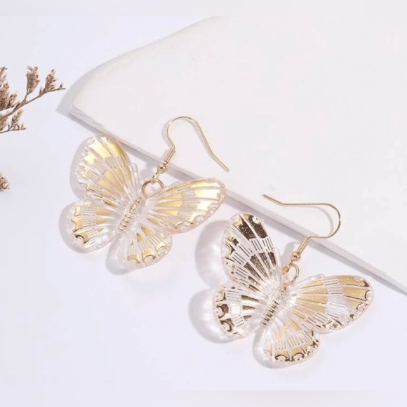 “Crystal Butterflies” Golden Bursting Explosion Wing Detailing Clear Boho Dangle - Picture 5 of 9